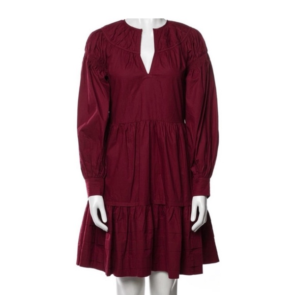 Elegant Burgundy Long Sleeve Dress - Picture 1 of 8